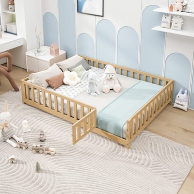 GDFStudio - Harper Full-Size Montessori Floor Bed with Storage Headboard and Blackboard