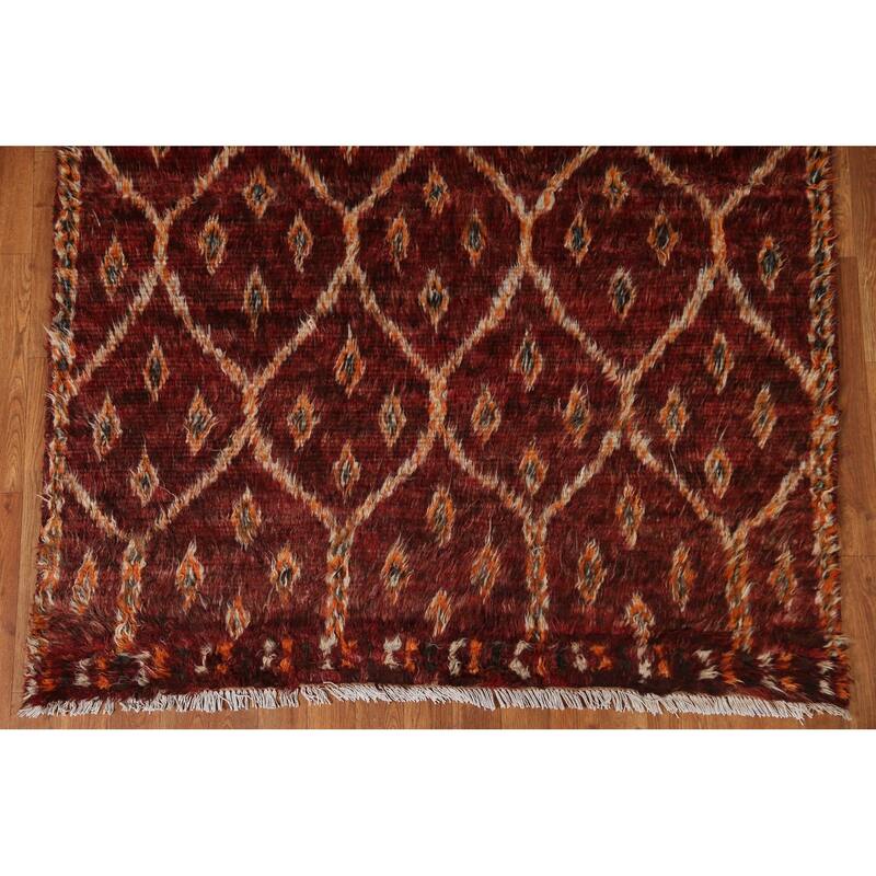 Hand Knotted Oriental 100% Wool Carpet Modern Tribal Red Moroccan Area Rug - 6' 5'' X 4' 8''