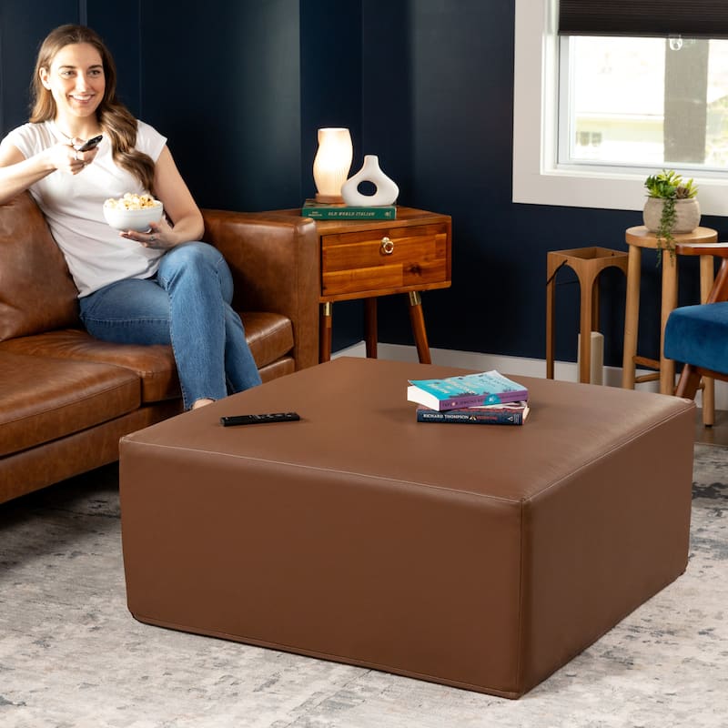 Jaxx Fairlie Couch Ottoman - Oversized Square Foam Coffee Table Ottoman