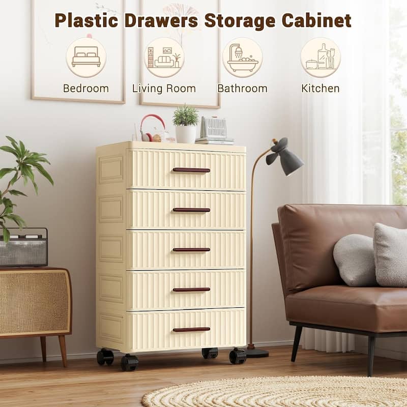 4 or 5 Layers Plastic Drawer Storage Cabinet Bedside Table with Handle