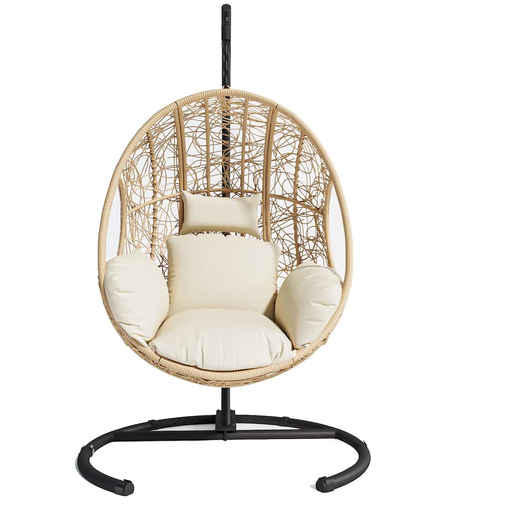 Wicker Hanging Chair Egg Chair with Plush Cushion, Handcrafted Rattan Swing Chair with Spacious Seat