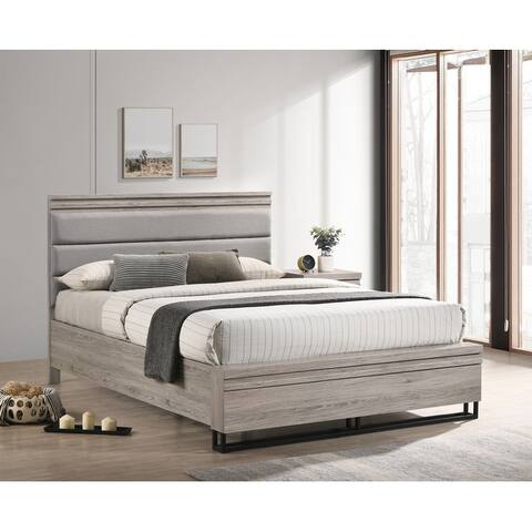 Roundhill Furniture Alvear Upholstered Wood Panel Bed, Weathered Gray