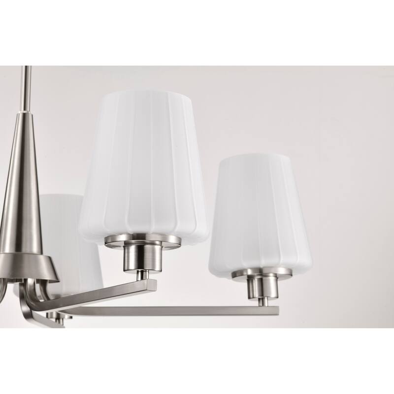 Lune 5 Light Chandelier Brushed Nickel Finish Etched White Glass - Brushed Nickel