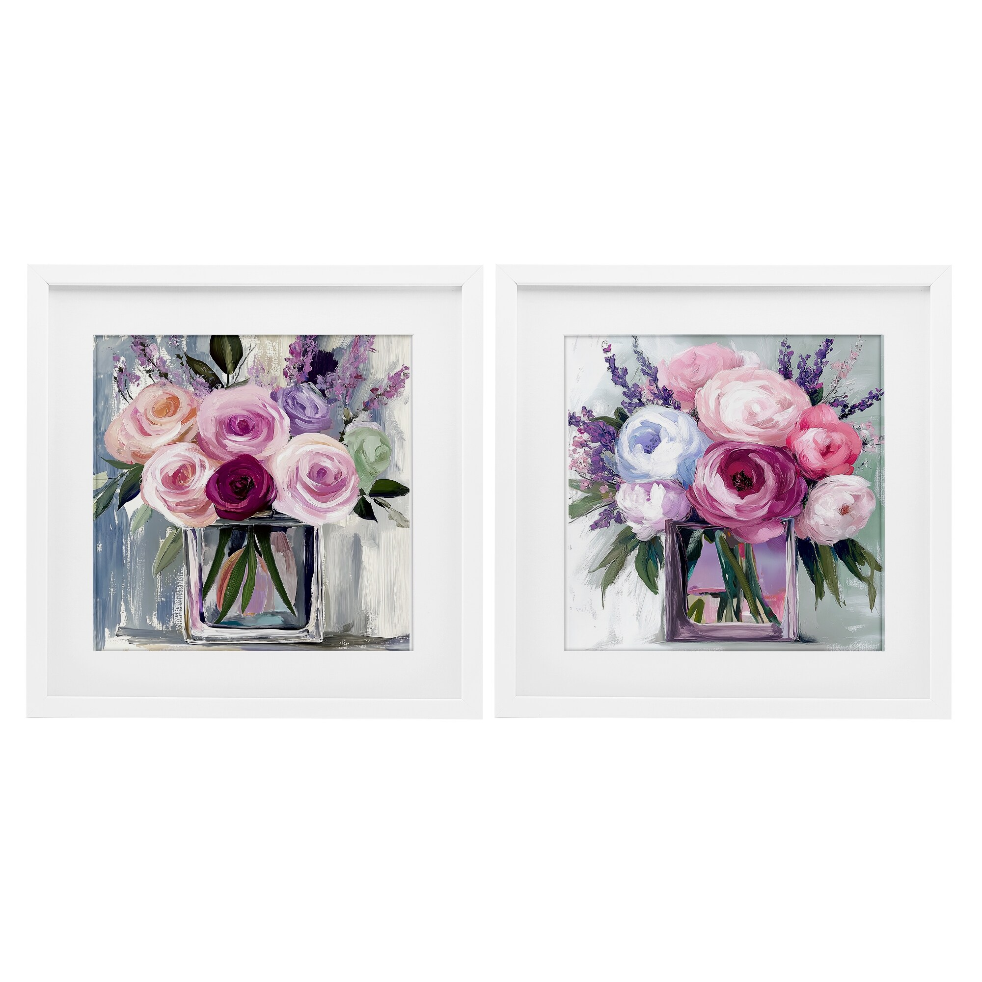 Stupell Cubic Vases of Flowers Under Glass Framed Design By Annabelle Hall (Set of 2)