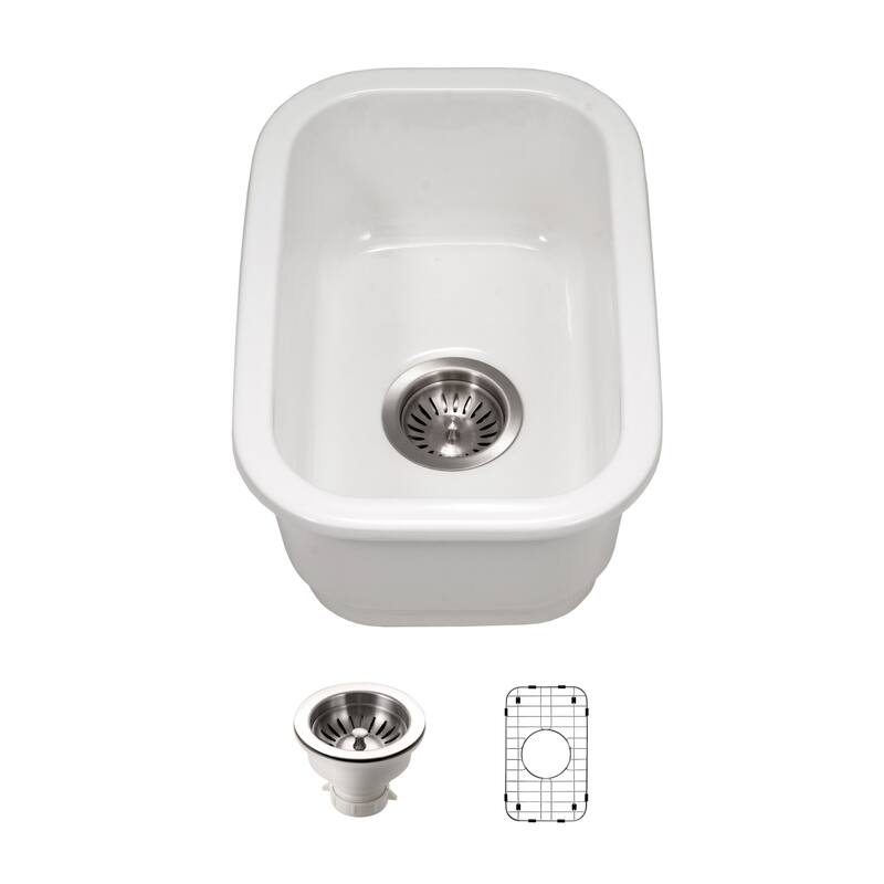 Houzer PTB-1318-C Platus 12-3/16" Undermount Single Basin Fireclay Bar - White
