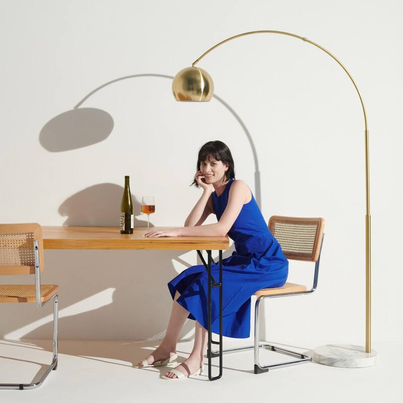 Brightech Olivia 75 in. Industrial Adjustable LED Arc Floor Lamp with Brass Metal Bowl Shade