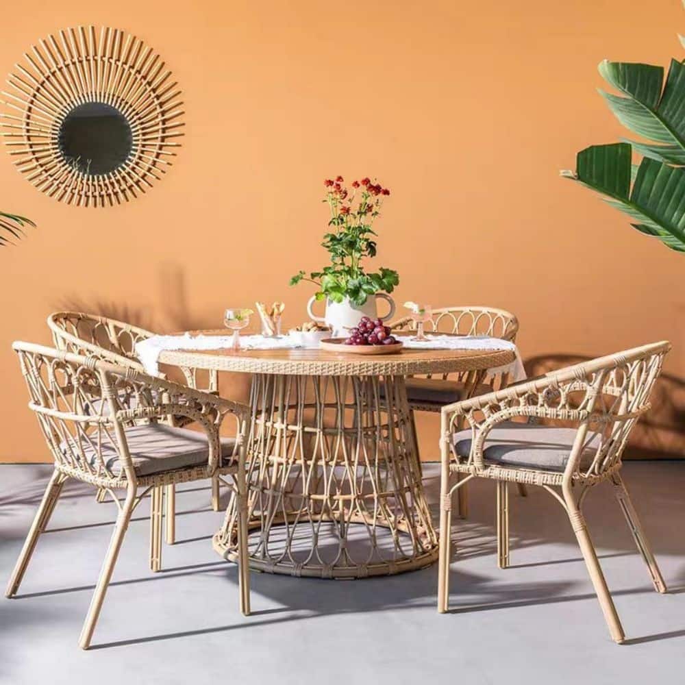 Set of 5 Ratten Dinning Table Chairs, Outdoor Garden Patio Seating