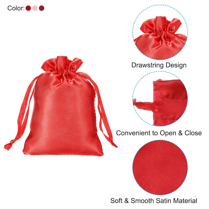 Satin Bags with Drawstring, 3Pack 3x4 Inch Wedding Favor Bags, 3 Color - 3x4 Inch
