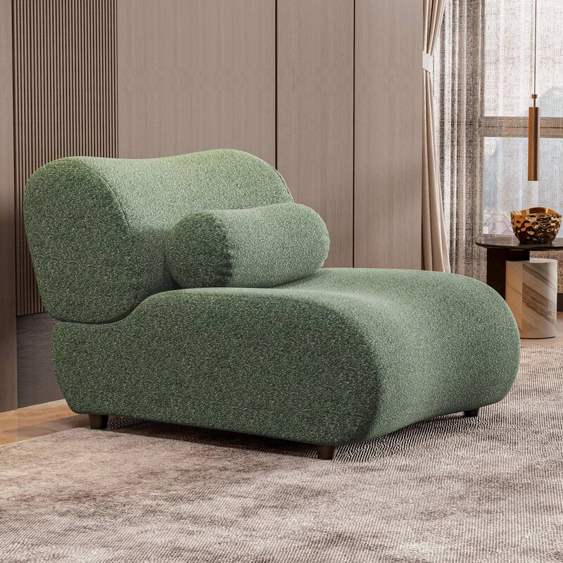 Modern Armless Lounge Sofa with 70° Reclined Backrest and Cylindrical Pillows for Living Room and Guest Room - Green