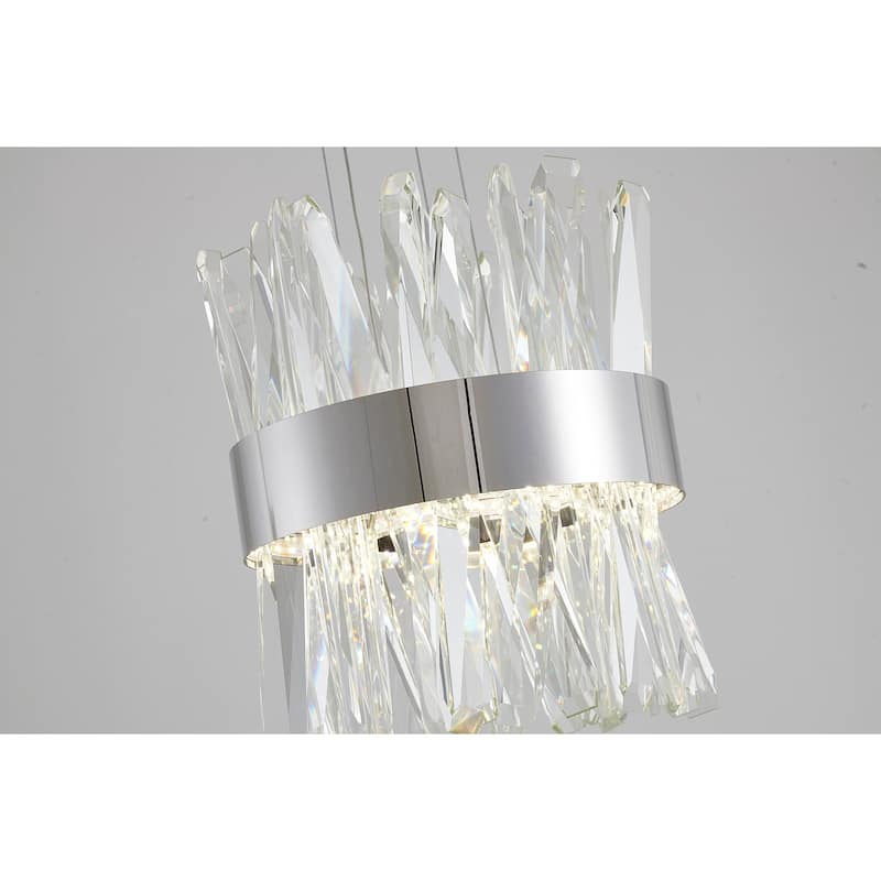Pendant Light - Chrome Metal Hanging Ceiling Fixture with Crystal Accents - 14