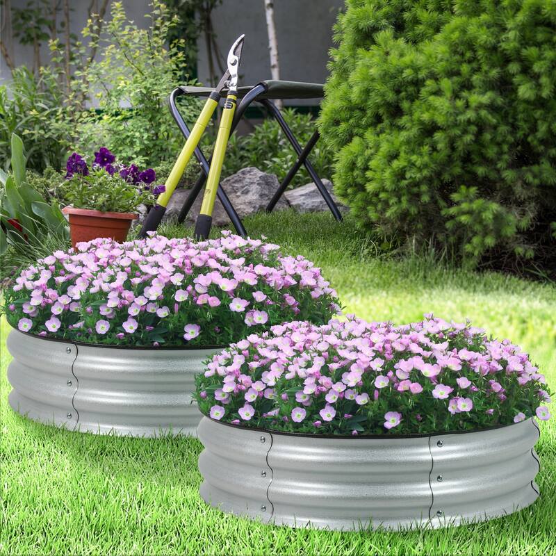 Aoodor Metal Galvanized Raised Garden Bed (Set of 2)