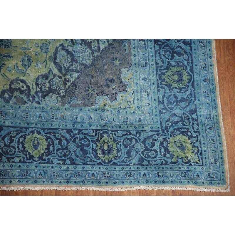 Hand Knotted Oriental 100% Wool Carpet Traditional Floral Green Mashad Area Rug - 11' 8'' X 8' 0''