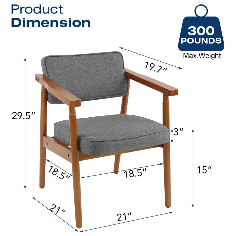 Walnut Faux Leather or Linen-Like Fabric Upholstered Dining Chair - Padded Armchair with Solid Wood Frame & Open Back