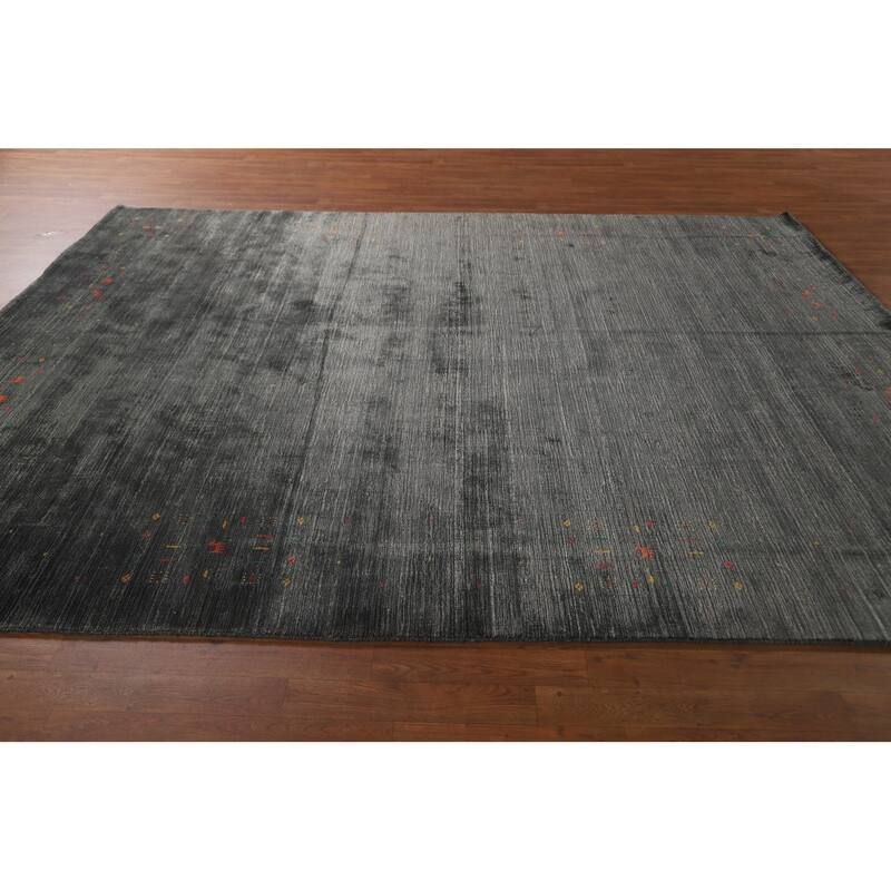 Grey Tribal Gabbeh Oriental Area Rug Hand-Knotted Wool Carpet - 7'10" x 9'9"