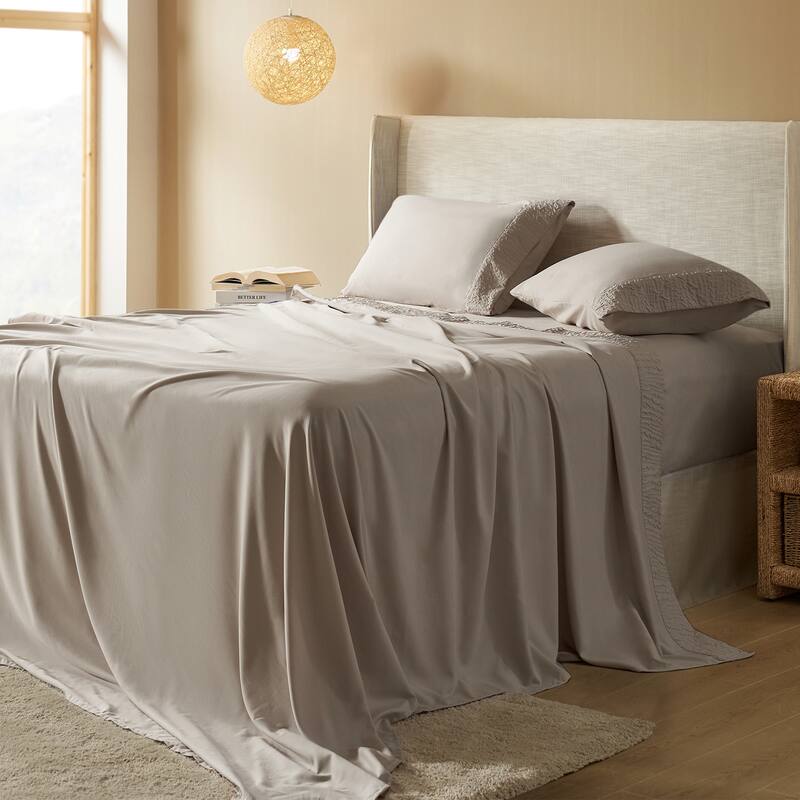 Polyester Bedding Sheets and Pillowcases by HULALA HOME - Ivory - Twin