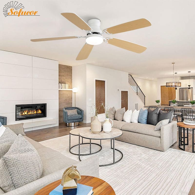 42"/52" Ceiling Fan with Remote,Dual Blade Finish,3CCT LED Light,Plywood Blades,Flush Mount and Downrod Mount