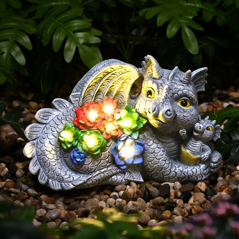 Solar Outdoor Garden Statues Dragon Statue Figurine Lights for Garden Decor, Ideal Gift for Housewarming & Birthday