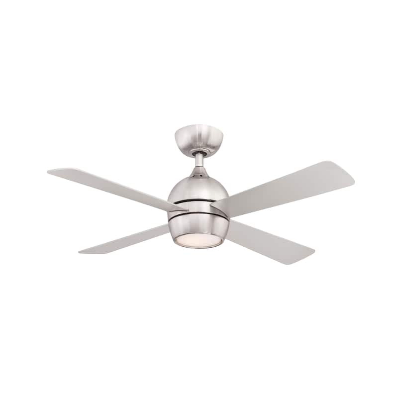 Fanimation Kwad 44 inch Indoor Ceiling Fan with LED Light Kit and Remote - Brushed Nickel with Reversible Blades