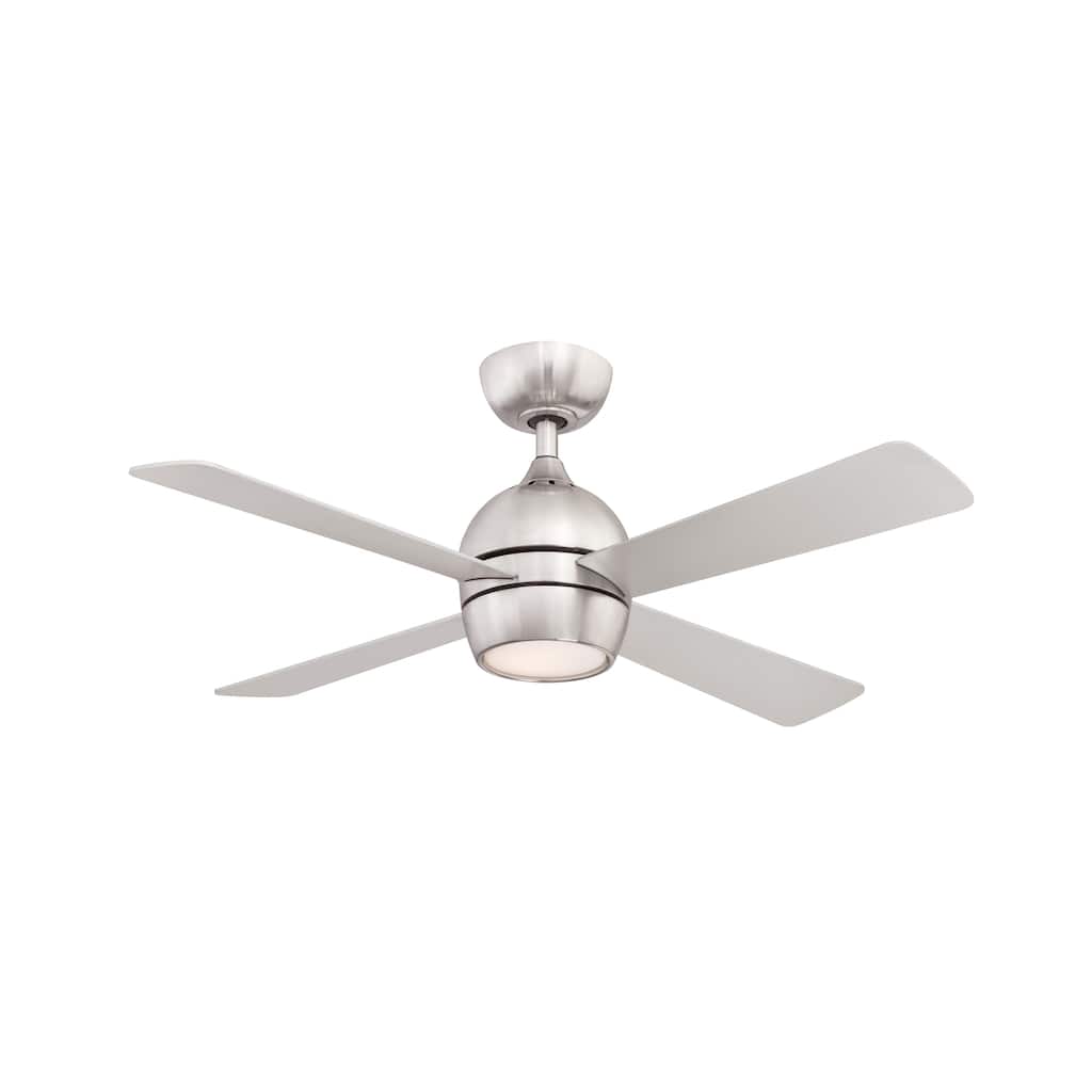 Fanimation Kwad 44 inch Indoor Ceiling Fan with LED Light Kit and Remote - Brushed Nickel with Reversible Blades