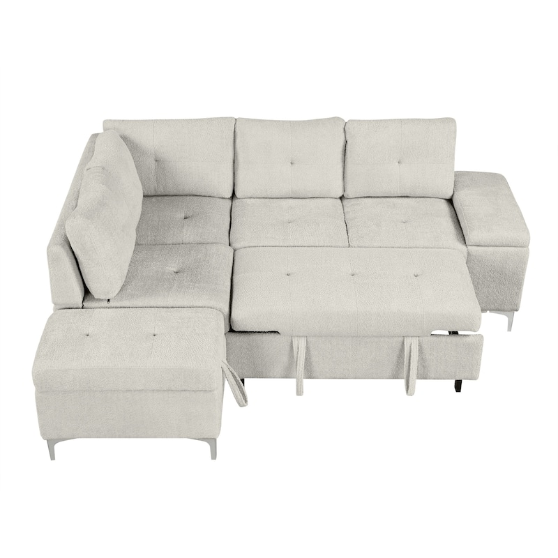 Upholstered L-Shaped Sleeper Sectional Sofa with Storage Space, 2 Cup Holders and 2 USB Ports Pull-out Sofa Bed