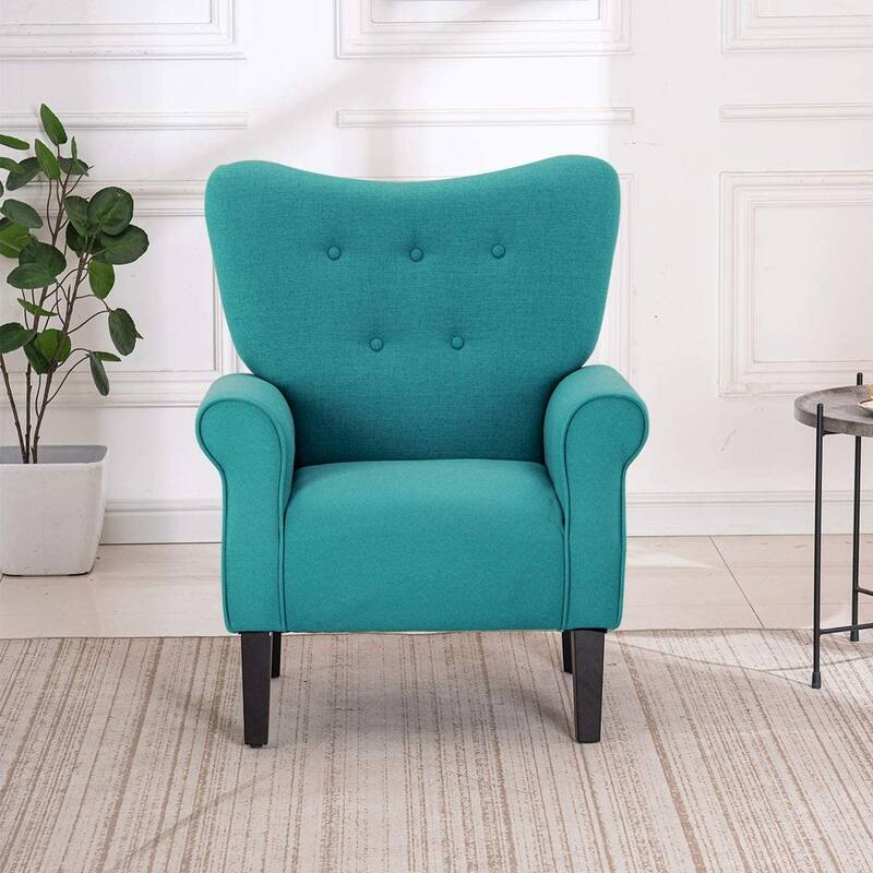 Erommy Wing back Arm Chair, Upholstered Fabric High Back Chair with Wood Legs