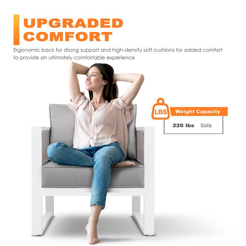 Outdoor Armchair with Cushion and Pillow, All-aluminum, Imitation Wood