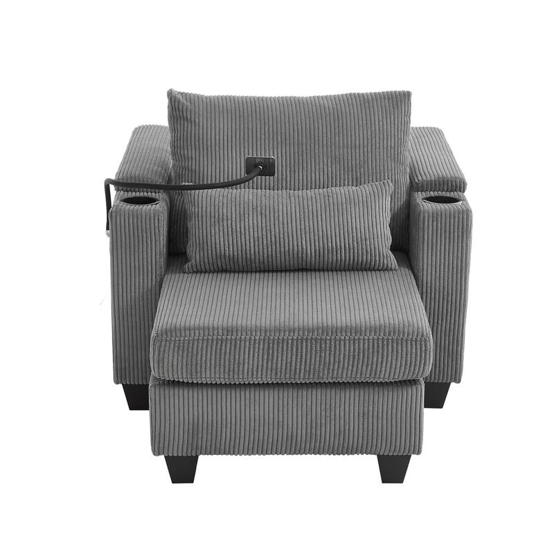 Anmytek 37.4" Convertible Chaise Lounge Sleeper Sofa Chair Corduroy with USB Ports Cup Holders Phone Holder Storage