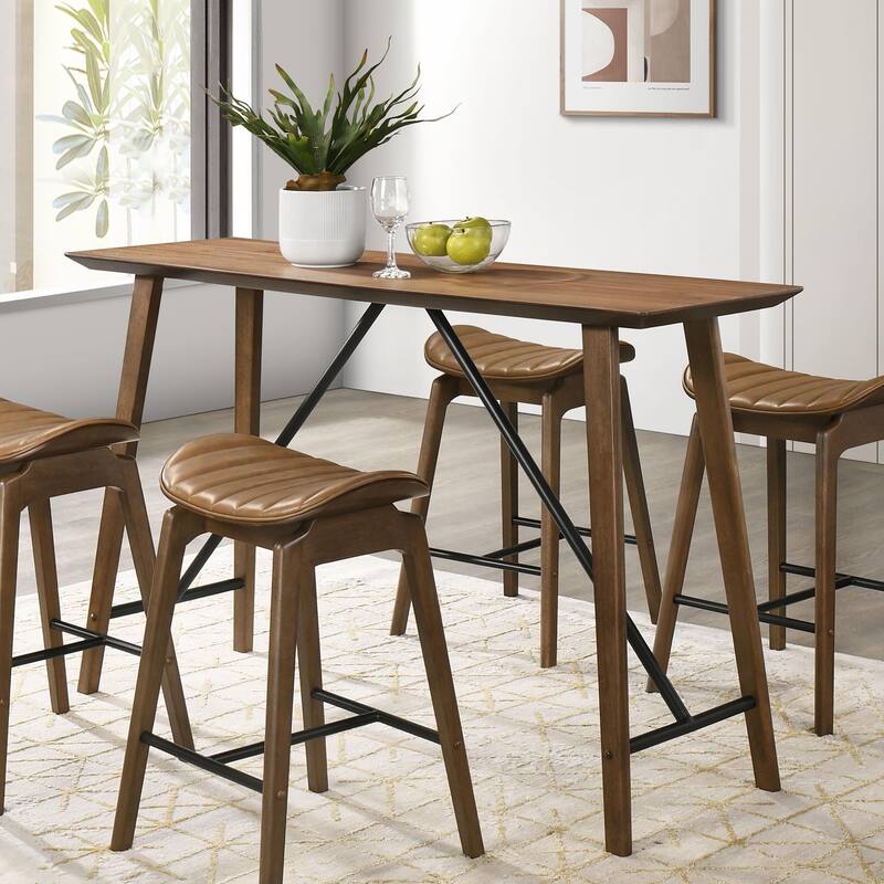 Furniture of America Nallin Mid-Century Modern Walnut 59-inch Wood Trestle Base Counter Height Dining Table