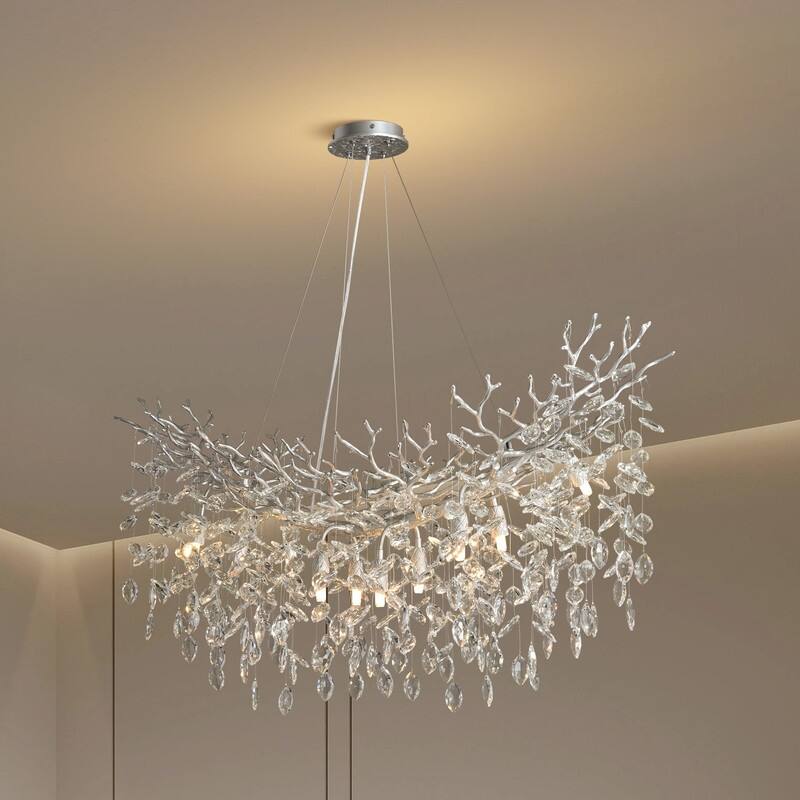 Modern Branch Crystal Linear Chandelier, 1100-1830mm Dining Pendant Light - L1100 - Sliver