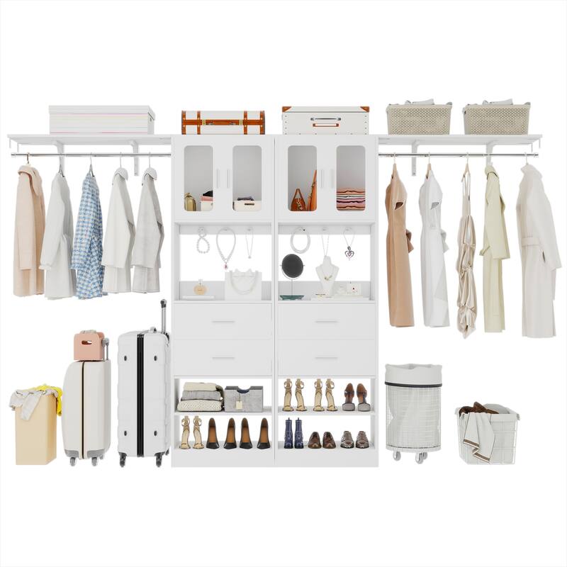Rackcog Closet System with Doors and Drawers, Storage Organizer with DIY Shelving for Walk-in Closet