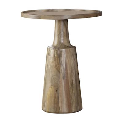 20 in. Brown Round Wood End Table, Sturdy Build End Side Table for Living Rooms