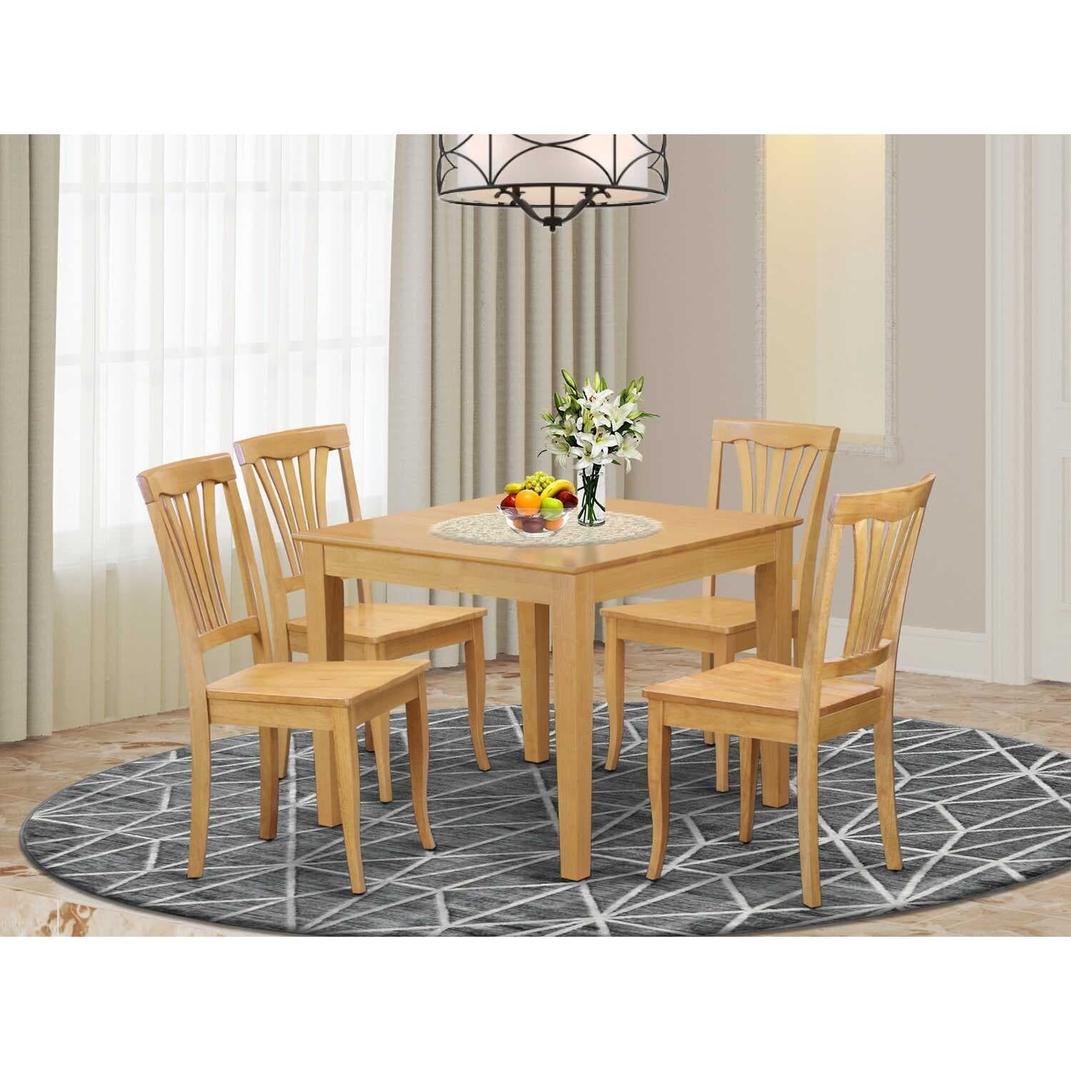 Kitchen Table and Chair Set - Art Deco Style, Square Hardwood Dining Set, 36 Inch Table