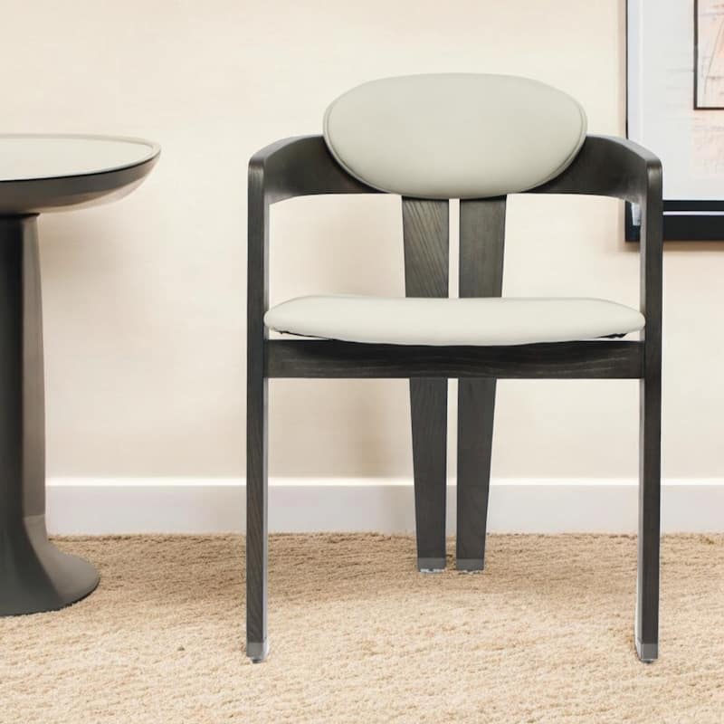 Comfortable Faux Leather Dining Chair with Dark Grey Wood Legs - 22" x 22" x 31.50" - Light-Grey-Dark-Grey
