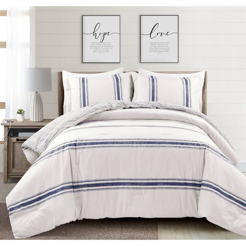 Lush Decor Farmhouse Stripe 3-piece Comforter Set - Navy - California King