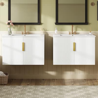 60"Vanity With Ceramic Sink,With 3 Holes Single Ceramic Sink,Storage Vanity Cabinet With 2 Soft Closing Doors