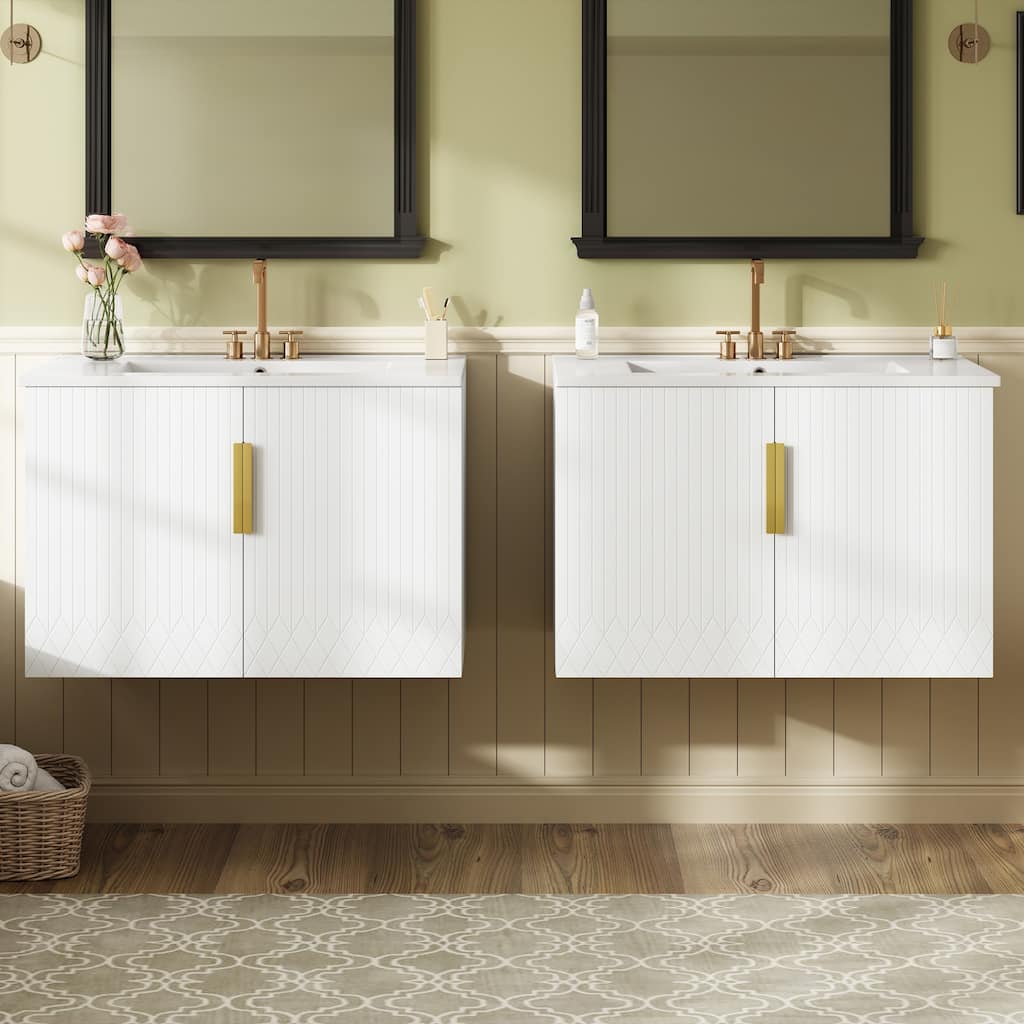 60"Vanity With Ceramic Sink,With 3 Holes Single Ceramic Sink,Storage Vanity Cabinet With 2 Soft Closing Doors