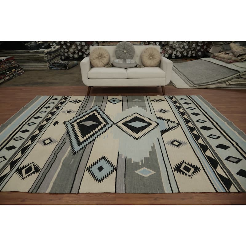 Hand Woven Oriental 100% Wool Carpet Southwestern Tribal Multi-Colored Kilim Area Rug - 10' 3'' X 8' 1''