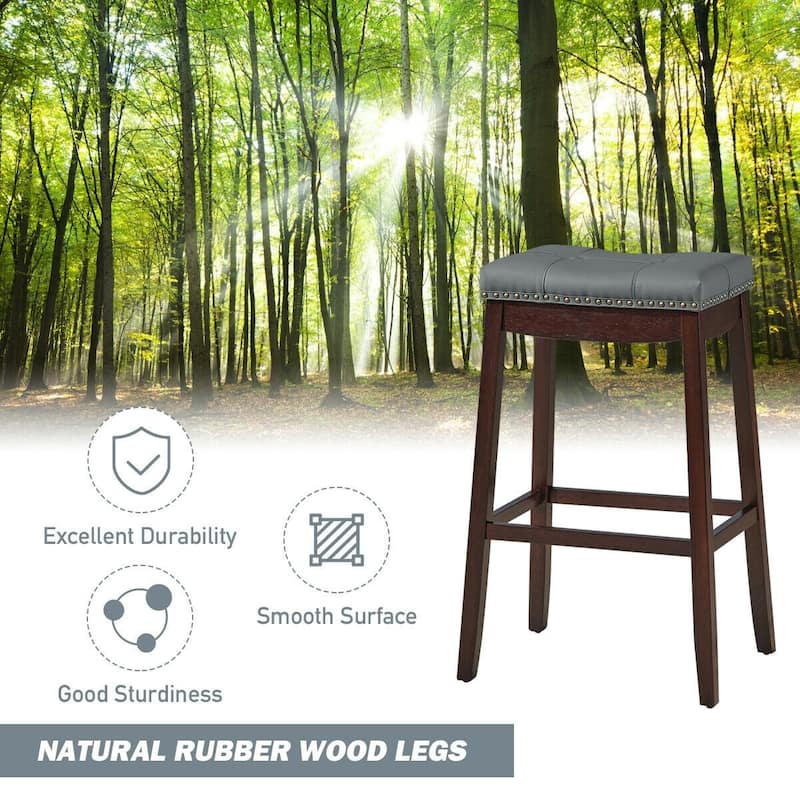 29"Set of 2 Nailhead Saddle Bar Stools - 19.5" x 14" x 29"(L x W x H)