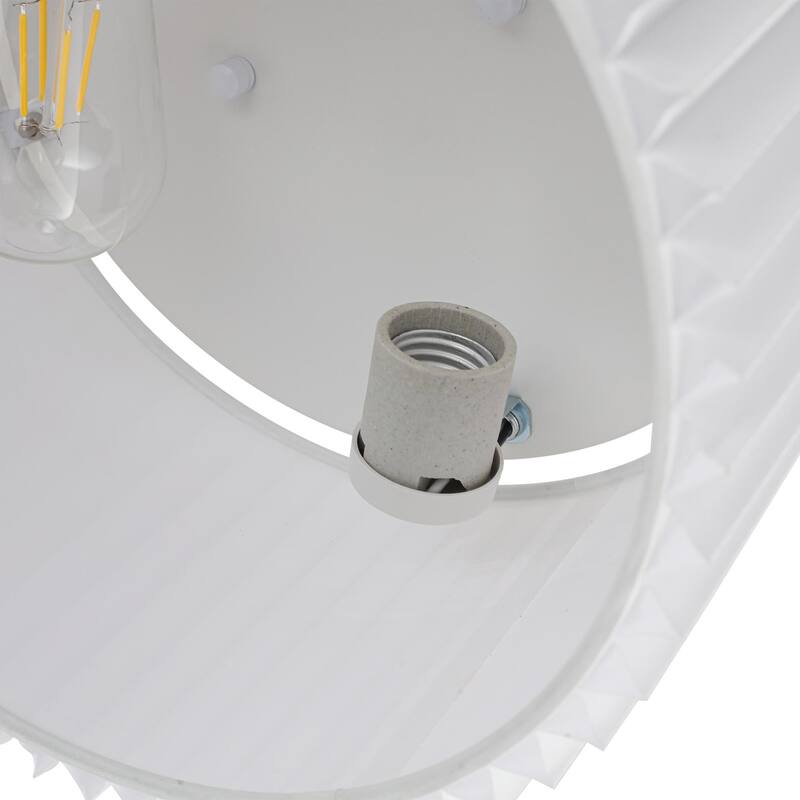 2-Light Modern Fabric Flush Mount Ceiling Light with Pleated Drum Shade - White