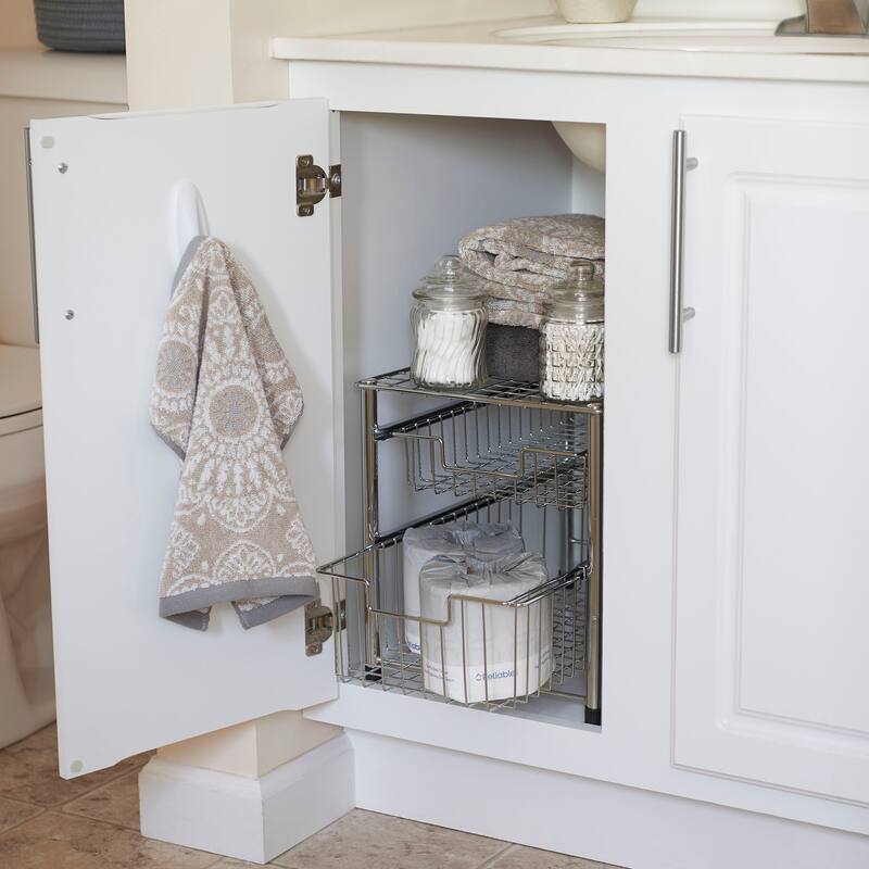 Household Essentials Silver Free Standing Double Pull Out Cabinet Organizer Shelf