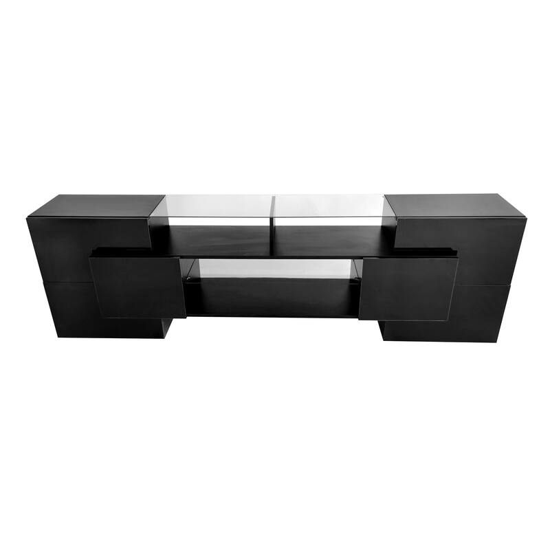 Unique Shape TV Stand with 2 Illuminated Glass Shelves