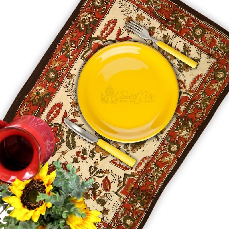 Blooming Flower Block Print Floral Cotton Tablecloth Collection - Set of 4 Placemats