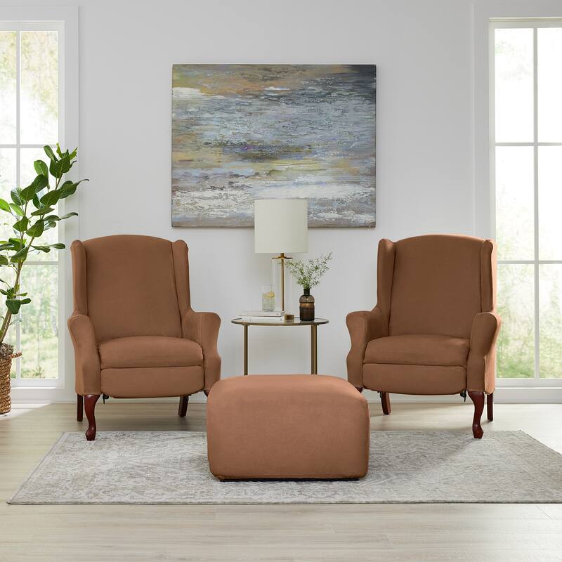 SureFit Stretch Suede Square Ottoman Slipcover with Elastic Bottom