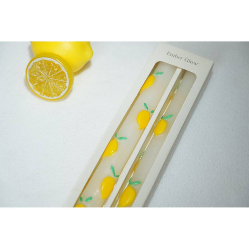 2-Pack 10.25in Hand-Painted Lemon Taper Candles