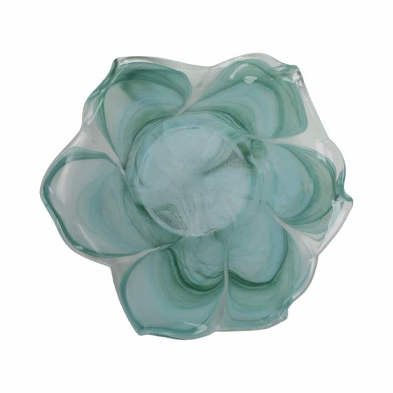 Swirl Flower-Shaped Glass Decorative Accent Bowl Home Decor -Blue