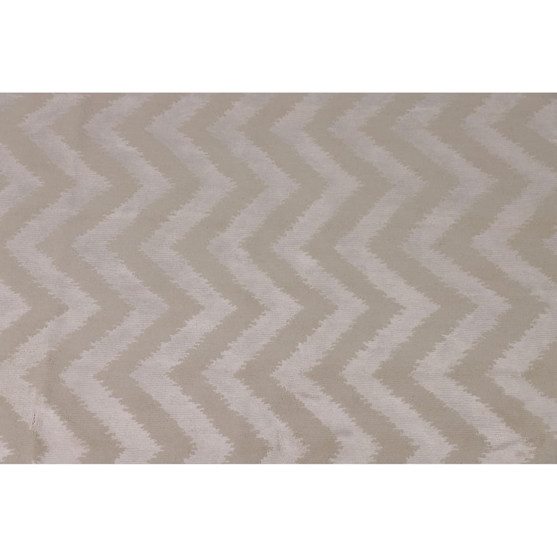 Chevron Style Nepalese Indian Area Rug Hand-Knotted Wool Carpet - 8'0" x 9'10"