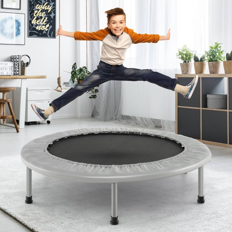 Gymax 38'' Folding Mini Trampoline Fitness Rebounder w/ Safety Pad