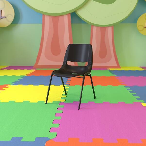 slide 2 of 26, 440 lb. Capacity Kid's Ergonomic Shell Stack Chair Black Plastic/Black Frame