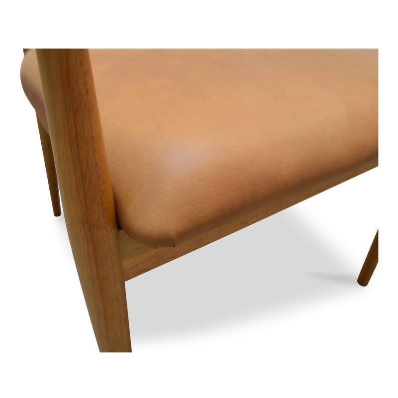 NADAAL STUDIOS Nayara Dining Chair, Continuous Frame Top Grain Full Aniline Leather with Rubberwood Legs, Brown