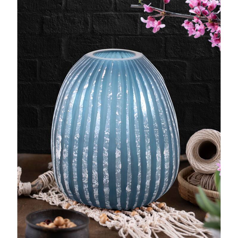 Allan Andrews Contemporary Asymmetrical Matte Blue & Silver Glass Vase Collection